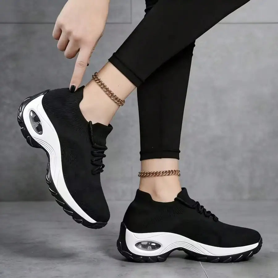 Women Casual Sports Shoes Mesh Breathable Thick Sole/Air Cushion Sneakers Anti-slip Lace-up Walking Shoes For Daily Outdoor Fitness