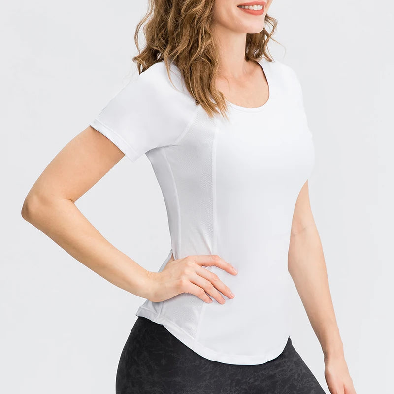 Women Yoga Tops Breathable Sport Fitness Workout/Running Yoga Top Quick Dry Short Sleeve Gym T Shirt