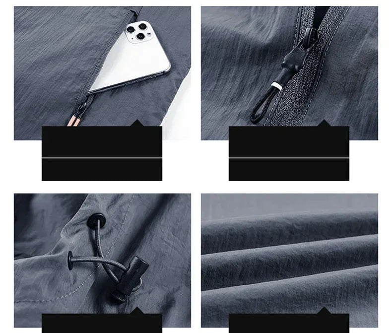 Men's UPF 50+ UV Protection Windbreaker Quick Dry Jacket/Outdoor Sun-Protective Thin Hiking Fishing Cycling Hooded Sport Light