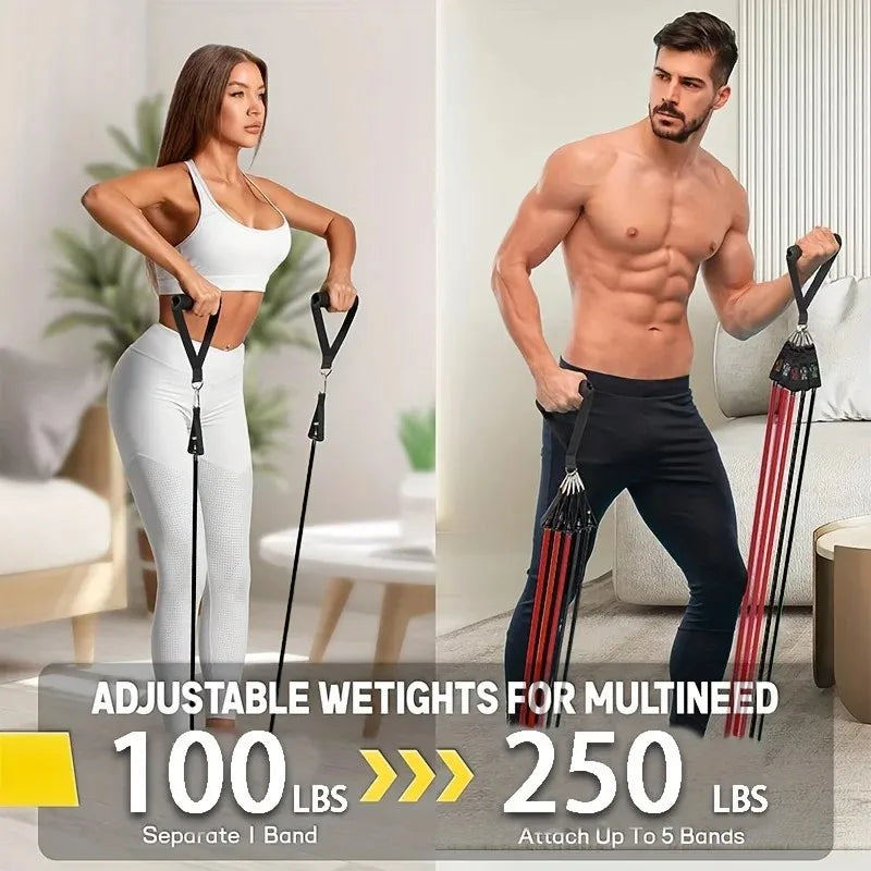 Resistance Bands Set 250lbs Elastic Exercise Bands with Door Anchor Handles/Ankle Straps and Carry Bag Indoor Outdoor Fitness