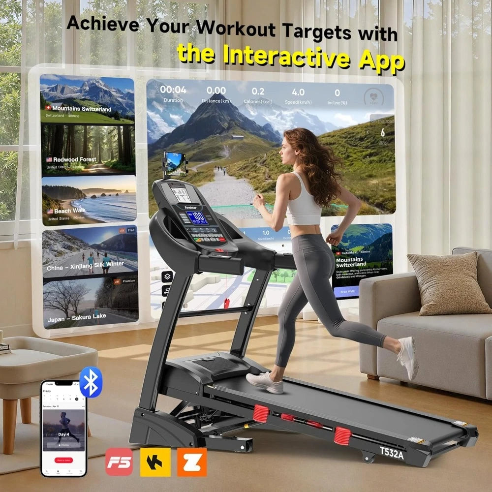 Treadmill with 15% Auto Incline 400lbs Capacity, 5.1HP Folding Treadmill/Running Machine for Home with Safety Customized