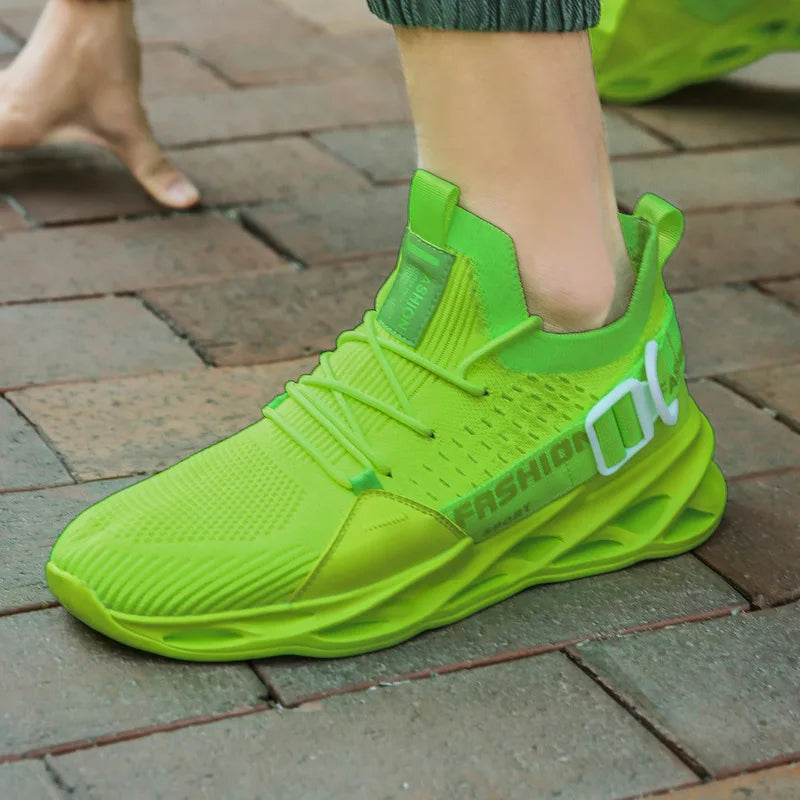 Men Casual Running Shoes Comfortable Mesh/Blade Sneakers Neon Green Non-slip Hard-wearing