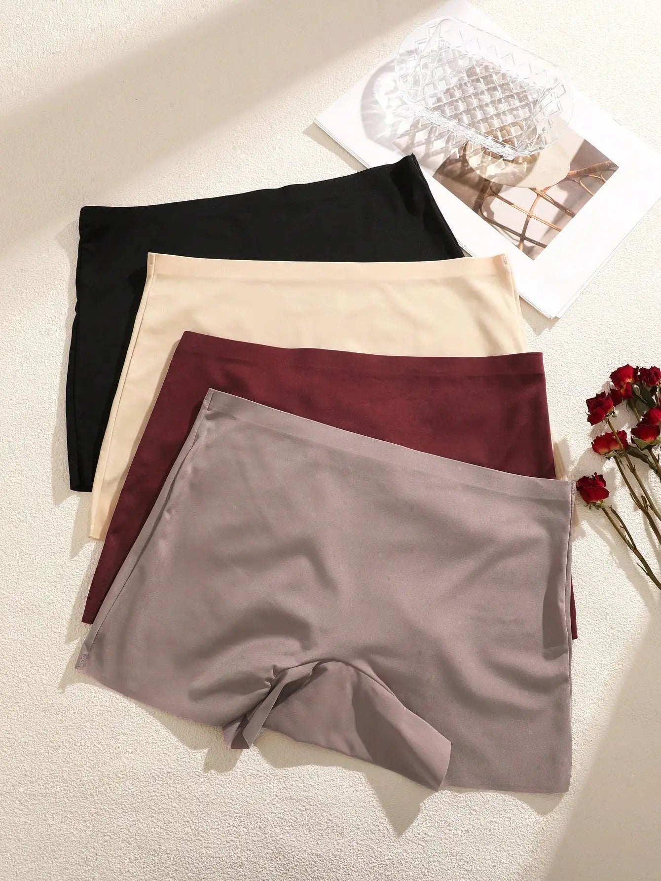 4pcs Solid Color High Waist Comfortable/Women Shorts Gothic Style