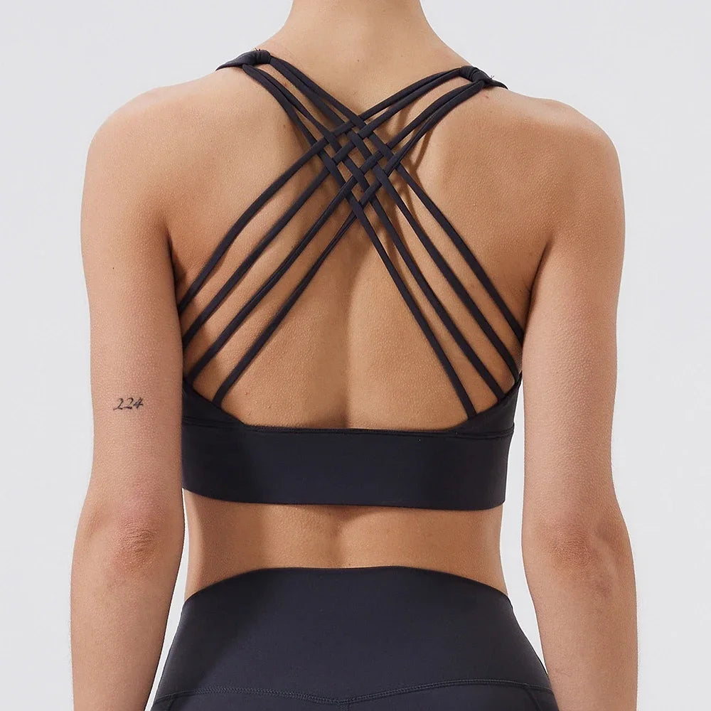 Women Eight Lines Crossing Beautiful Back Sports Bras/Yoga Top Vest Yoga Gym Outdoor Sport Running Fitness Underwear