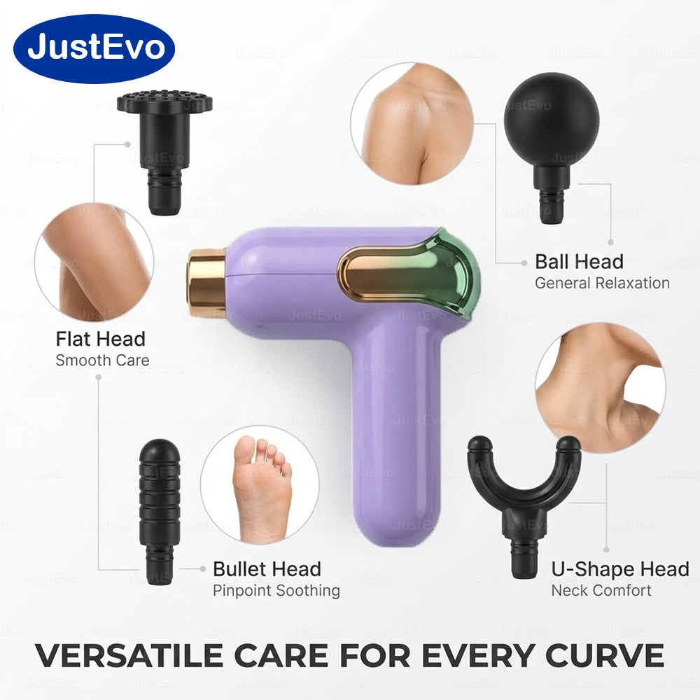JustEvo Portable Massage Gun 9 Speeds Percussion Massager with 4 Heads/Smart LCD Screen Type-C Rechargeable Body Relaxer