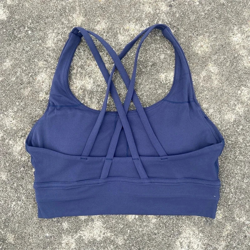 Cross Straps Sports Bra Women Gym Sports Top High Support/Fitness Bralette Yoga Vest Push Up Running Underwear With Chest Pad