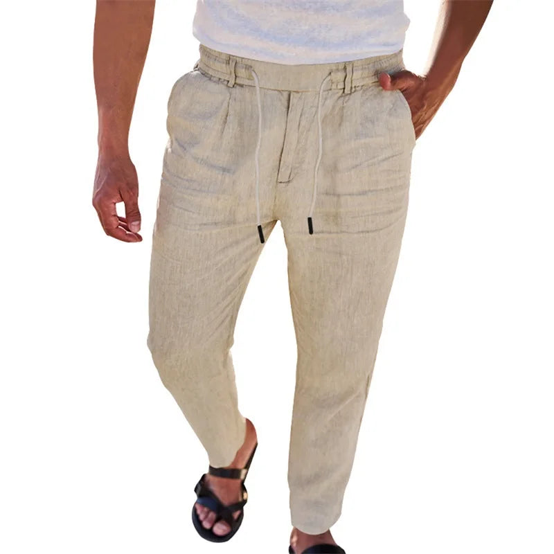 Men s Lightweight Linen Trousers with Adjustable Drawstring/Waistband and Straight Leg Design for Comfortable Summer Wear