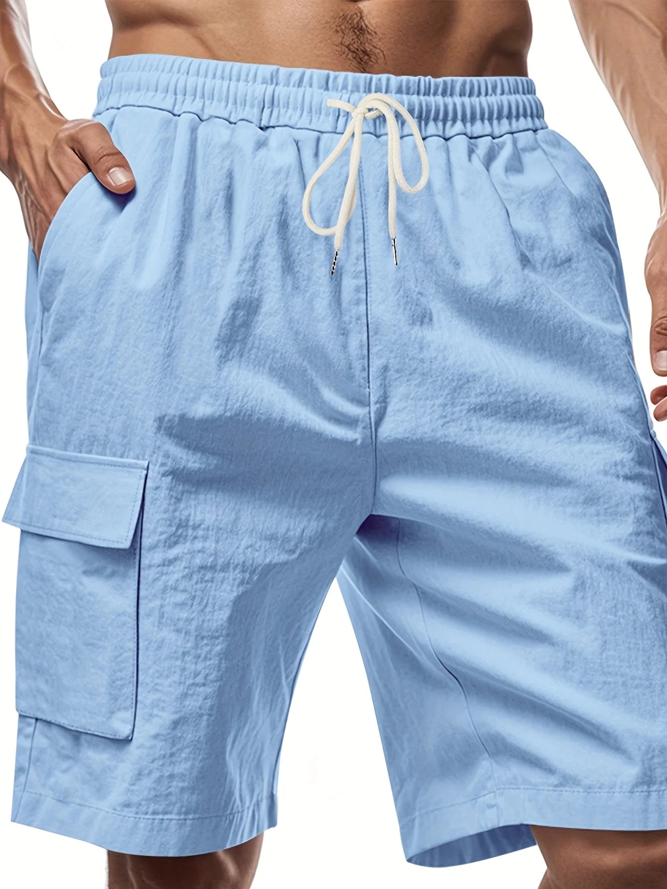 2PCS Men's Outdoor Shorts Drawstring Elastic Waist Multi Pocket/Bermuda Shorts Summer Loose Casual Beach Walking Shorts