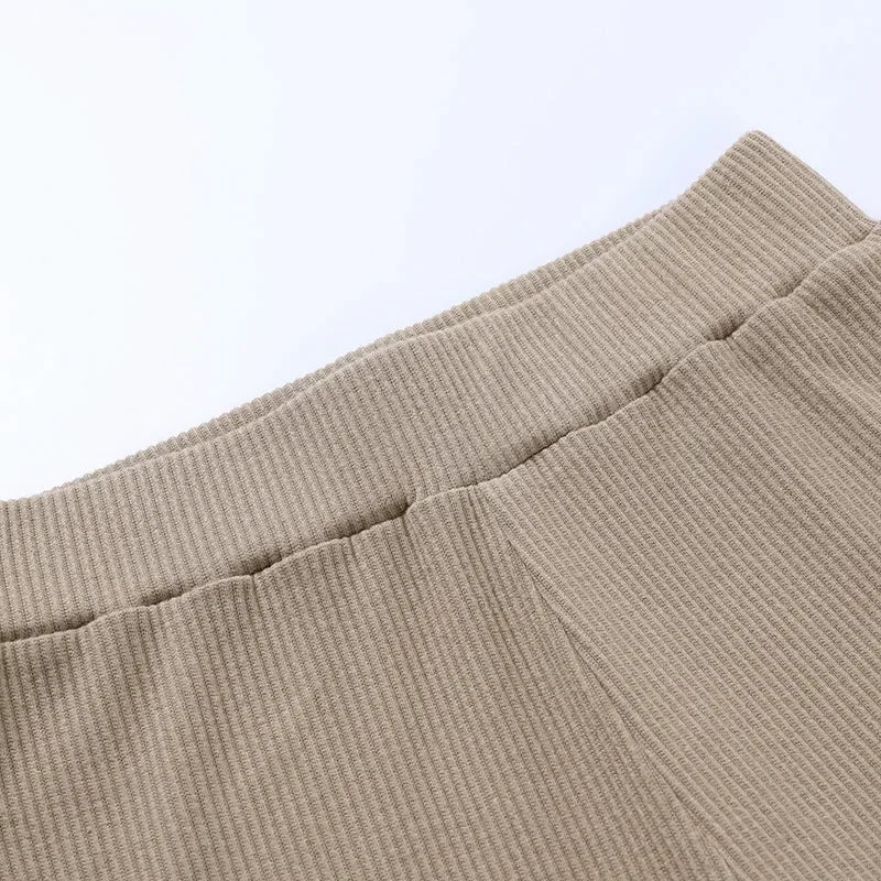 Beige Ribbed Knit Leggings Women High Waist Cotton Fitness Basic Pants/Casual Spring New All-Match Female Skinny Leggings