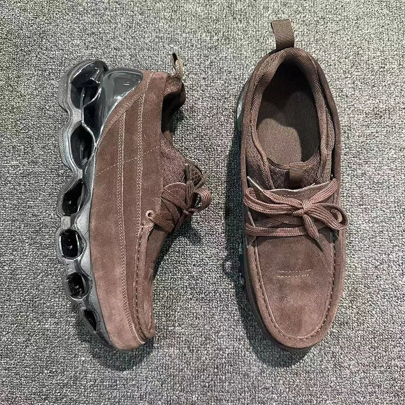 New Spring Summer Casual Leather Shoes Korean Style Round Toe/Lace Up Elevator Sole Minimalist Elegant Fashion Footwear