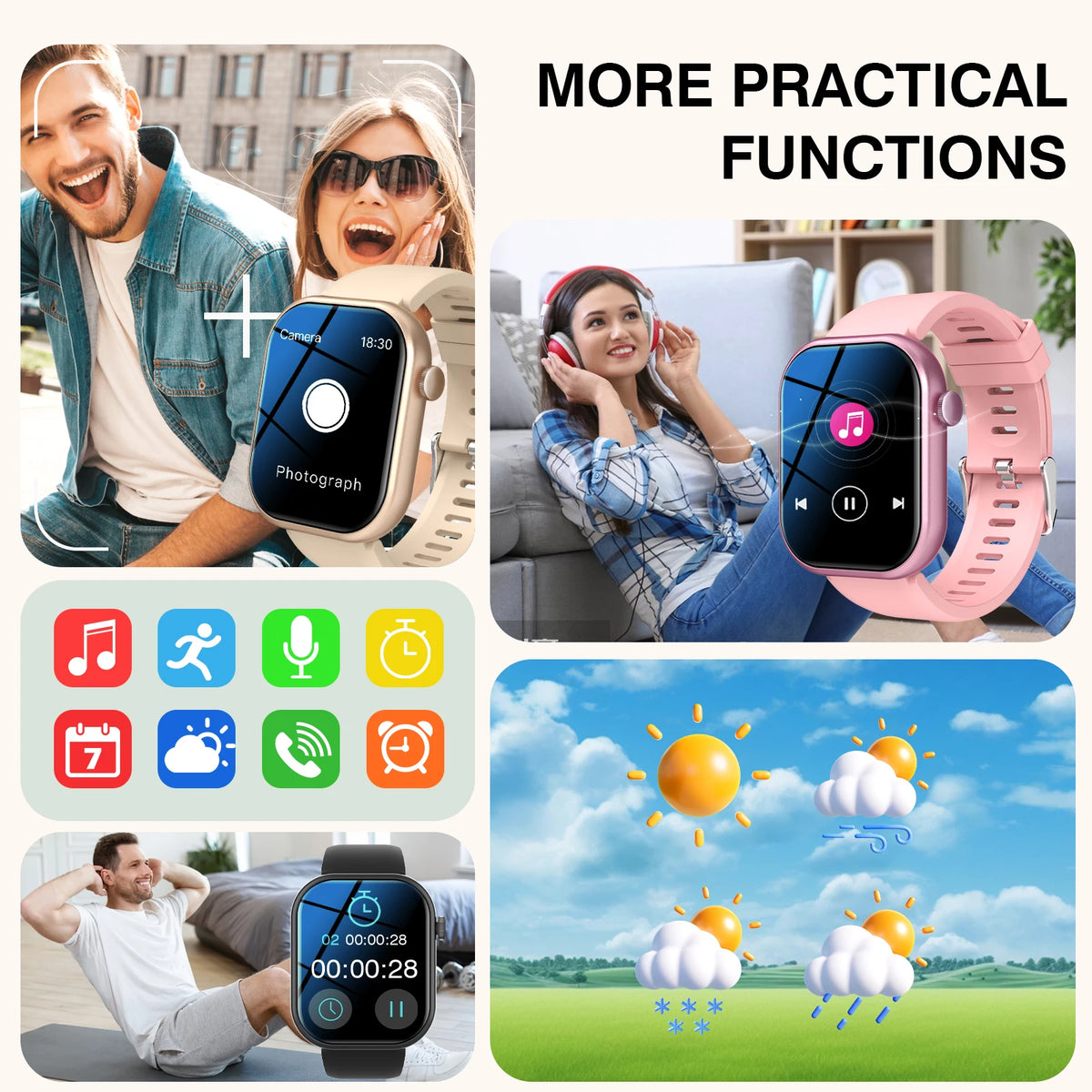 New Smart Watch HD Touch Screen Smart Watch Wireless Call/Music Control, Fitness Tracker Remote Camera Multi-Sport Modes