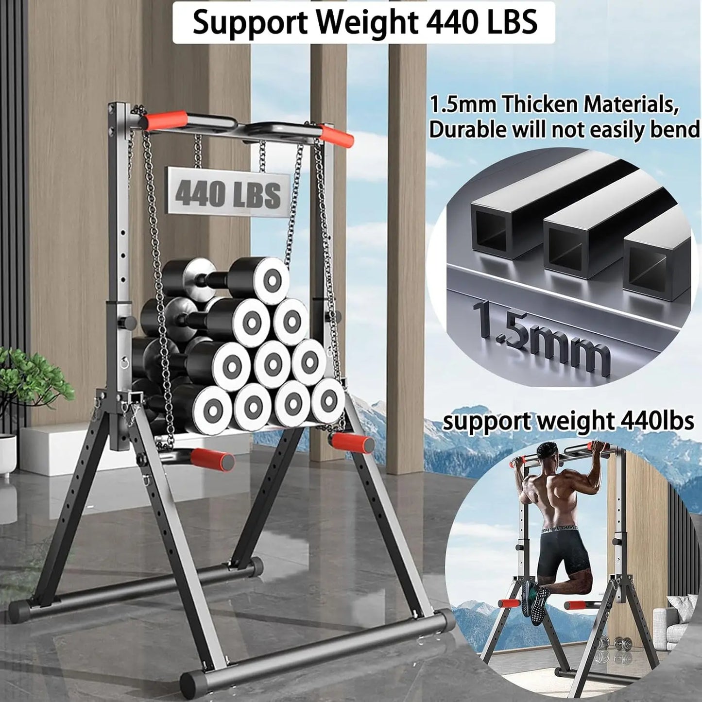 Foldable Power Tower Dip Station Pull Up Bar Station Adjustable/Multifunction Fitness Tower Station Training Equipment