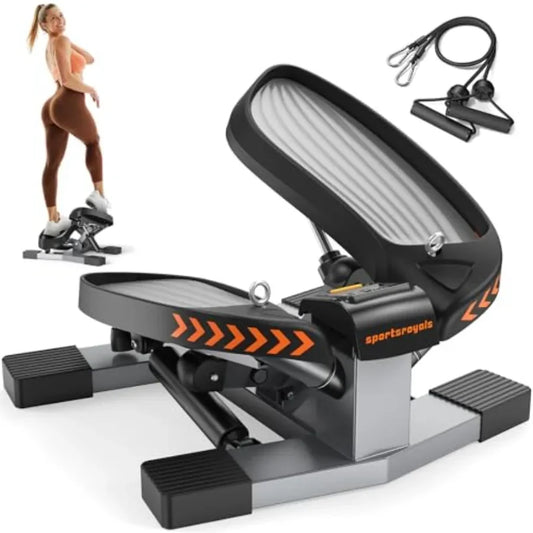 Home workout stair stepper with twist/mini design steel frame/black 350lbs+ capacity and included resistance bands