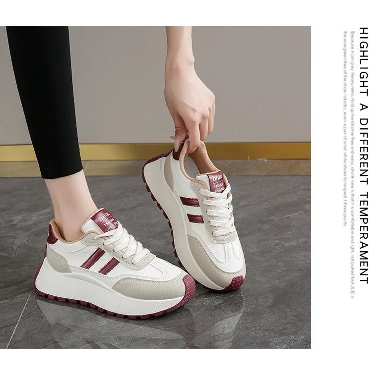New Summer Autumn Women's Shoes With Thick Sole Casual Board Shoes/Spliced Sports Leather Surface Shoes For Students