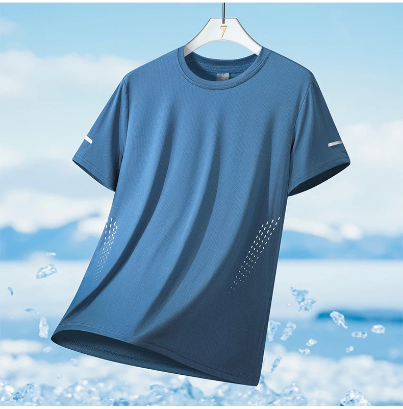 CHRLCK Men's Running Quick Drying T-shirts Breathable Hiking/Fishing Tees Soft Elasticity Outdoor Sports Short Shirt Summer