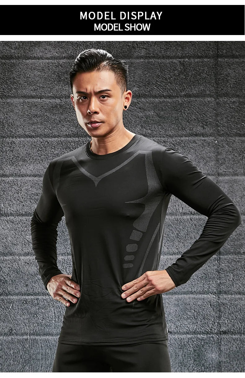 Men's Gym Compression Shirt Male Rash guard Fitness Long Sleeves/Running Clothes Homme T Shirt Football Jersey Sportswear Dry Fit