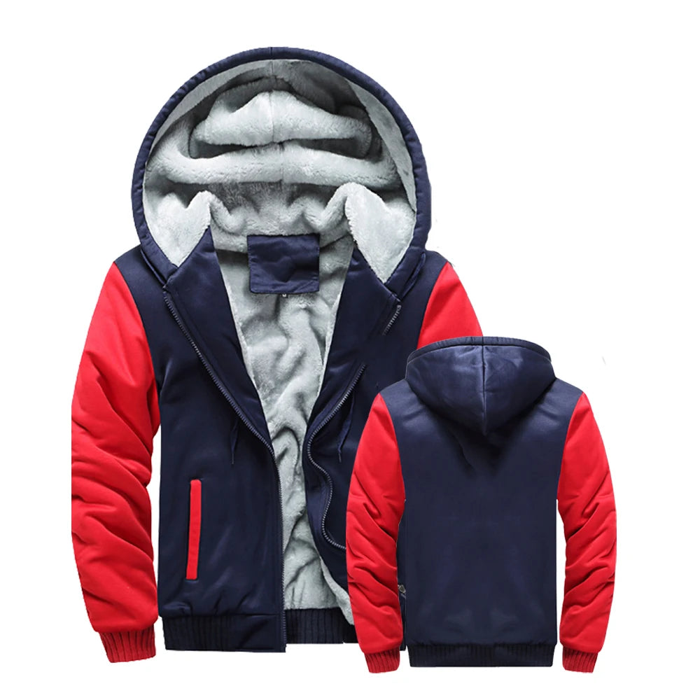 Winter Jacket Men Warm Coat Thick Fleece Male Zipper Hooded Jackets/Casual Hooded Sportswear Outerwear Long Sleeves Sports