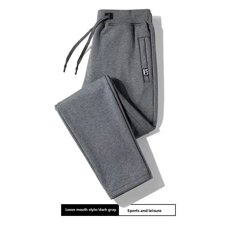 Men's Autumn/Winter Fleece-Lined and Thickened Sweatpants/Versatile Casual Straight-Leg Pants Loose-Fitzip U pocket Solid Color