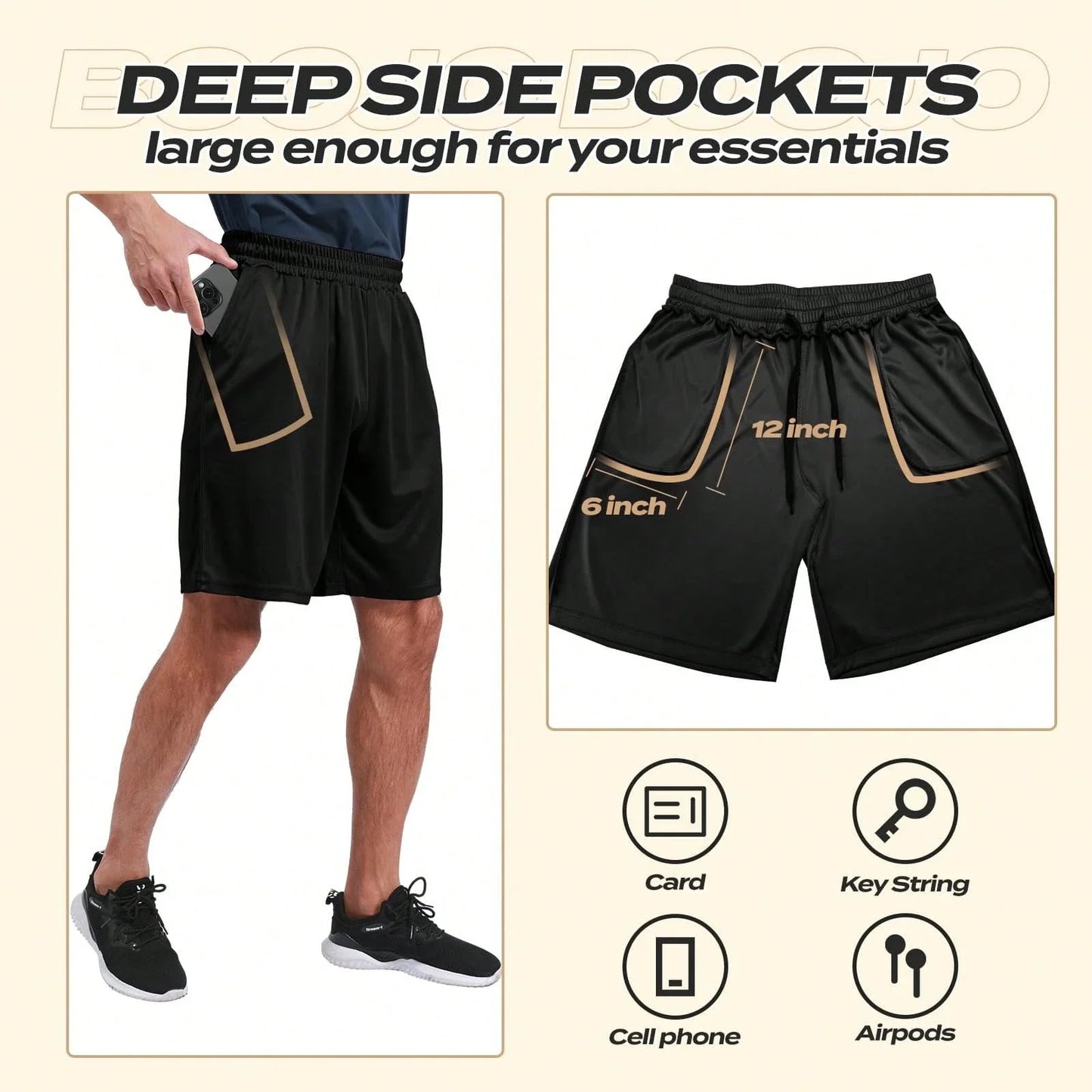 5 Pack Men's Athletic Shorts With Deep Pockets/Quick Dry Gym Running Basketball Casual
