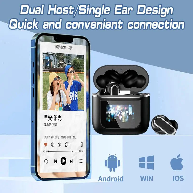 New Wireless Bluetooth earphones with multifunctional digital display screen/support earphone high aesthetic value earphone