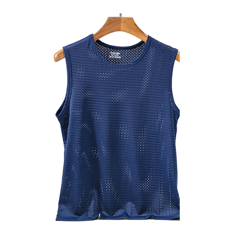 Summer Men Ice Silk Tank Top Mesh Quick Dry/Breathable Sleeveless Sport Bodybuilding Vest