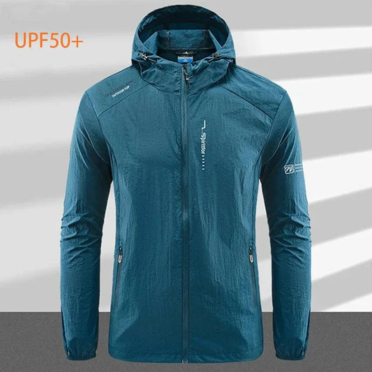 Men's UPF 50+ UV Protection Windbreaker Quick Dry Jacket/Outdoor Sun-Protective Thin Hiking Fishing Cycling Hooded Sport Light