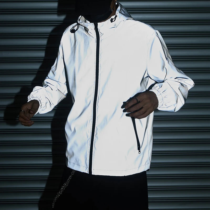 Night Reflective Clothes Spring New Men's Hooded Jacket Outdoor/Run Casual Windproof Coat Couples Hip-hop Streetwear S-5XL