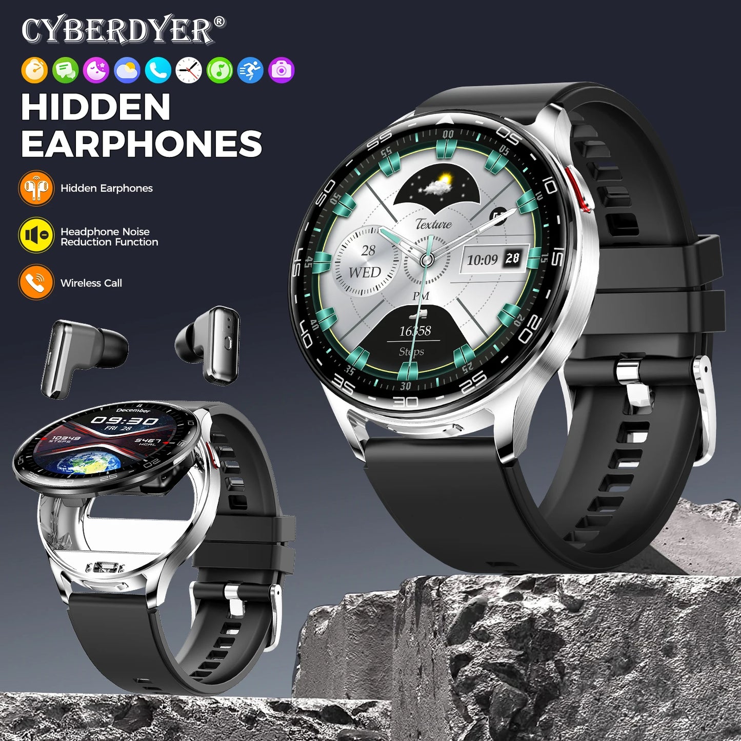 EIGIIIS Smart Watch with Earbuds1.39"HD Fitness Watch with Heart Rate/Blood Oxygen Sleep Tracker 2 in1 Bluetooth for iOS Android