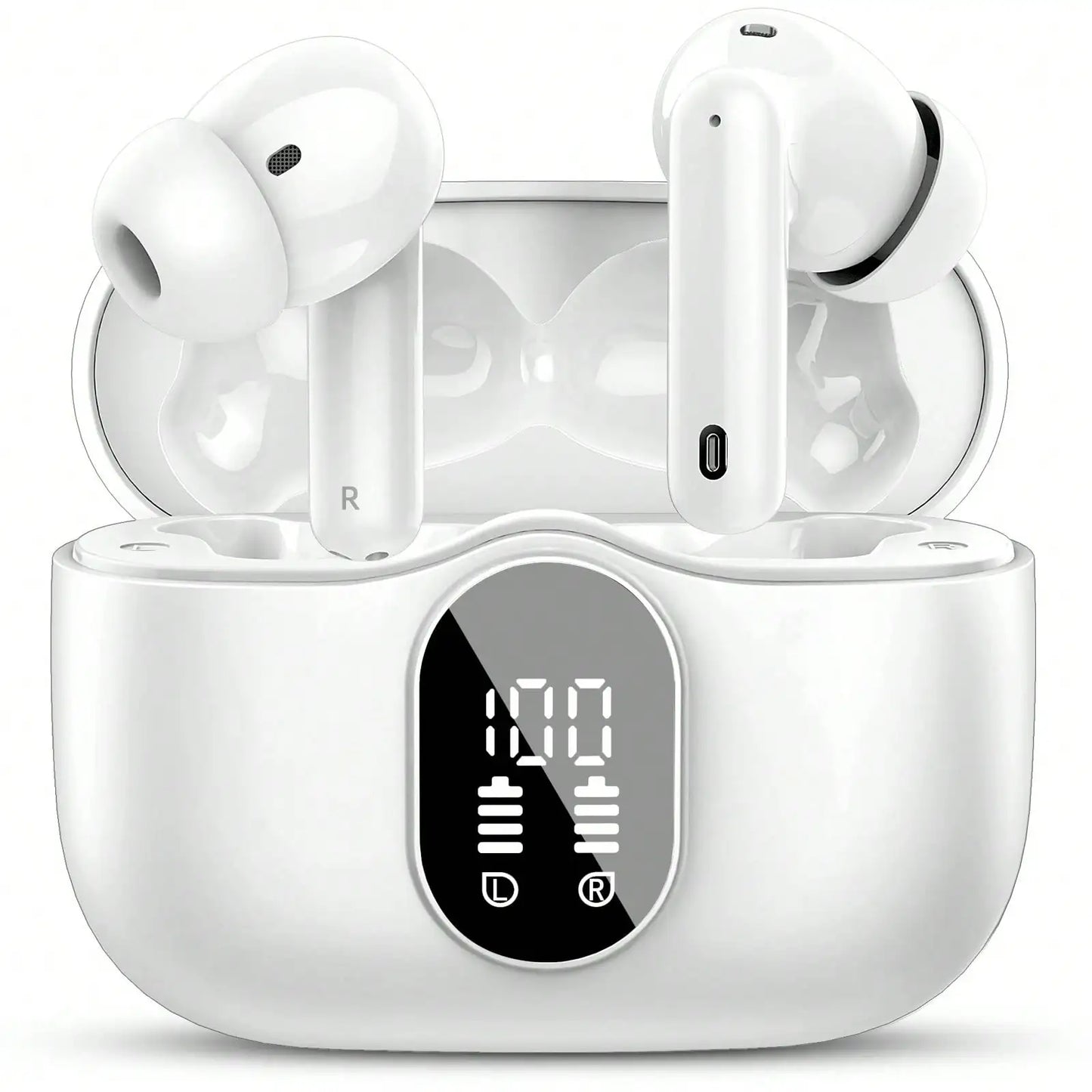 Ordtop Wireless Earbuds Bluetooth Headphones 48H Playtime Ear Buds/With LED Power Display, IPX7 Waterproof Bluetooth 5.4 Earphones