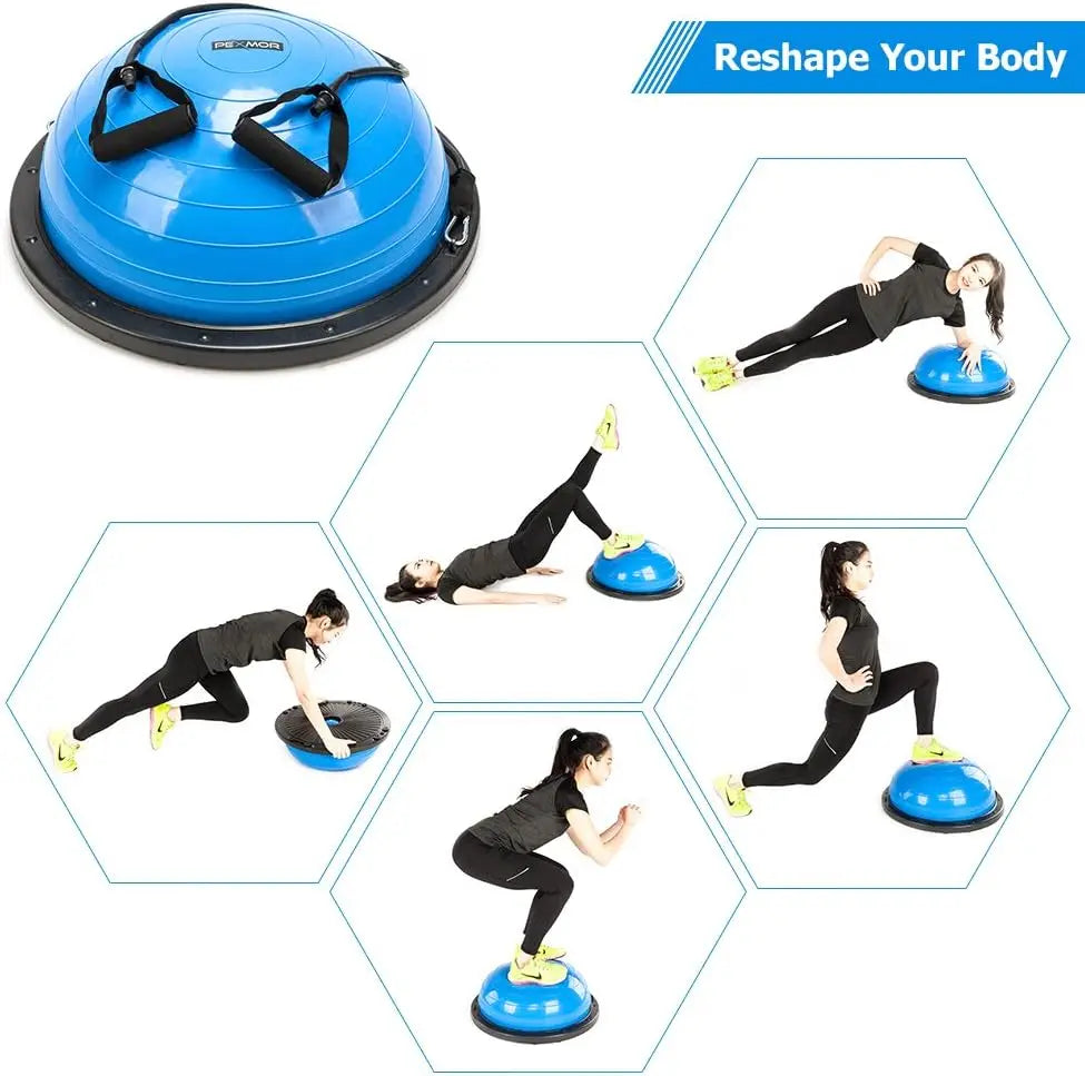 Yoga Half Ball Balance Trainer Exercise Ball Resistance Band/Two Pump Home Gym Core Training