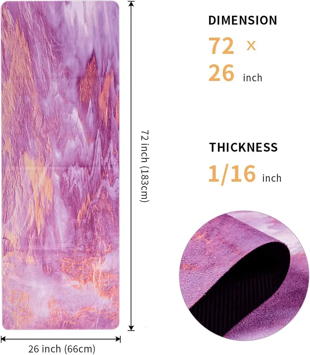 Travel Yoga Mat with Carry Bag, Non-Slip Suede Surface for Women/High Density Anti-Tear for Pilates Workout (72x24x1.5mm)