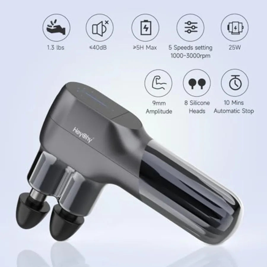 Mini Massage Gun - Deep Tissue Percussion Massager with Dual Heads/5 Speed Levels 4 Attachments Portable Handheld Muscle Recovery