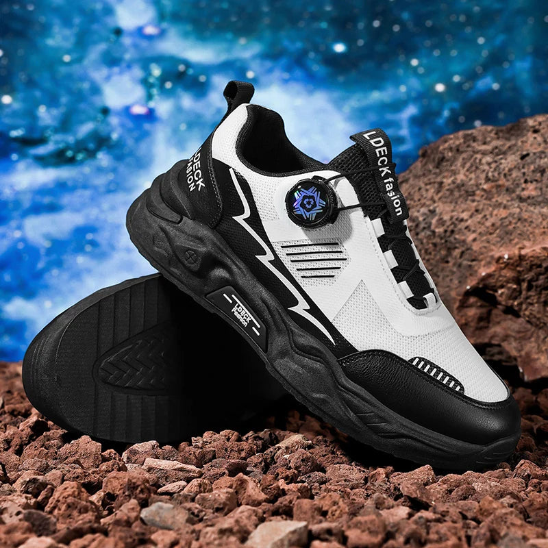 New style mesh breathable men's sports shoes Men's shoes without laces/Rotating buckle for easy on and off Casual running shoes