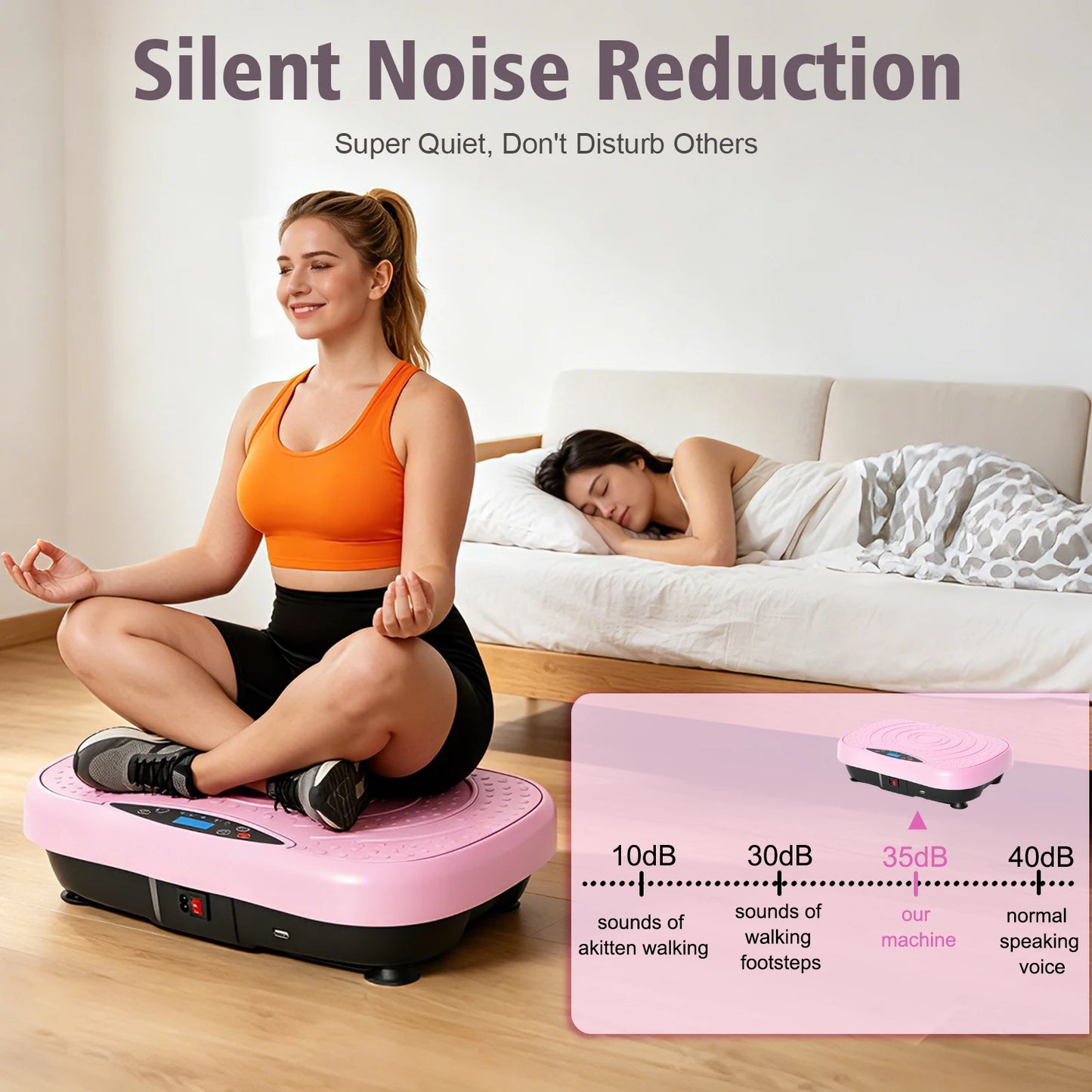Portable Vibration Plate Exercise Machine Workout Platform with Bluetooth/Resistance Bands 5 Yoga Straps 10 Auto 200 Manual Speed Settings