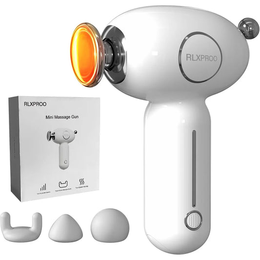 Massage Gun Deep Tissue, Mini Massager Gun with Heat Handheld Percussion/3 Interchangeable Heads & 4 Speeds Fascia Gun Relieve