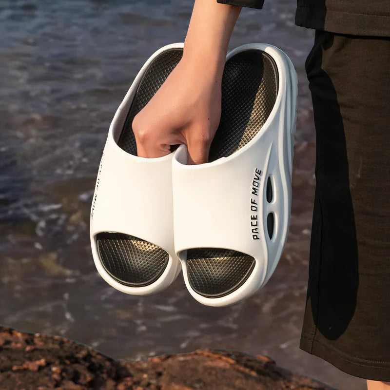 Platform Slides for Men, Letter Graphic Cutout EVA Sport Slippers/Breathable Daily Walking Beach Sandals