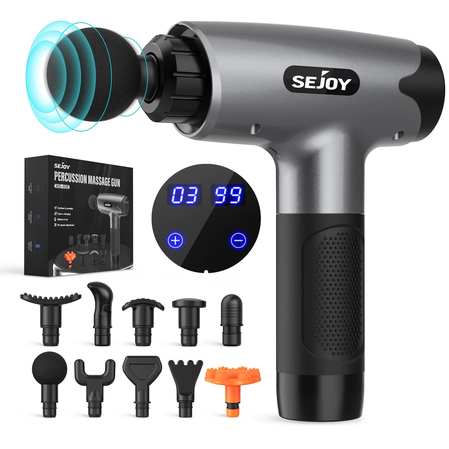 Electric Fascia Gun Muscle Massage Gun with 10 Massage Heads 30 Speeds/Percussion Tissue Back Massager For Body Back Neck Leg