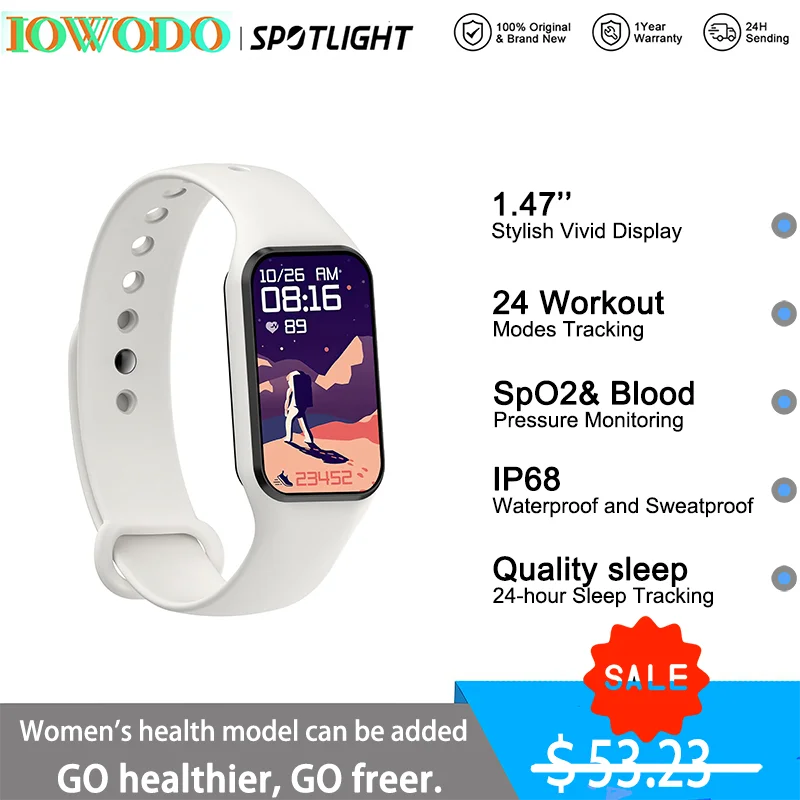 IOWODO Smart Watch Calorie Counting Exercise Mode/Smartwatch Pedometer 1.47" HD Fitness Watch with Heart Rate