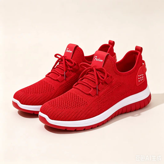 Women Breathable Hollow Fly Woven Slip On Wedge Platform Sneakers/Air Cushion Shock Absorbing Sole Non-Slip Comfort Walking Shoes