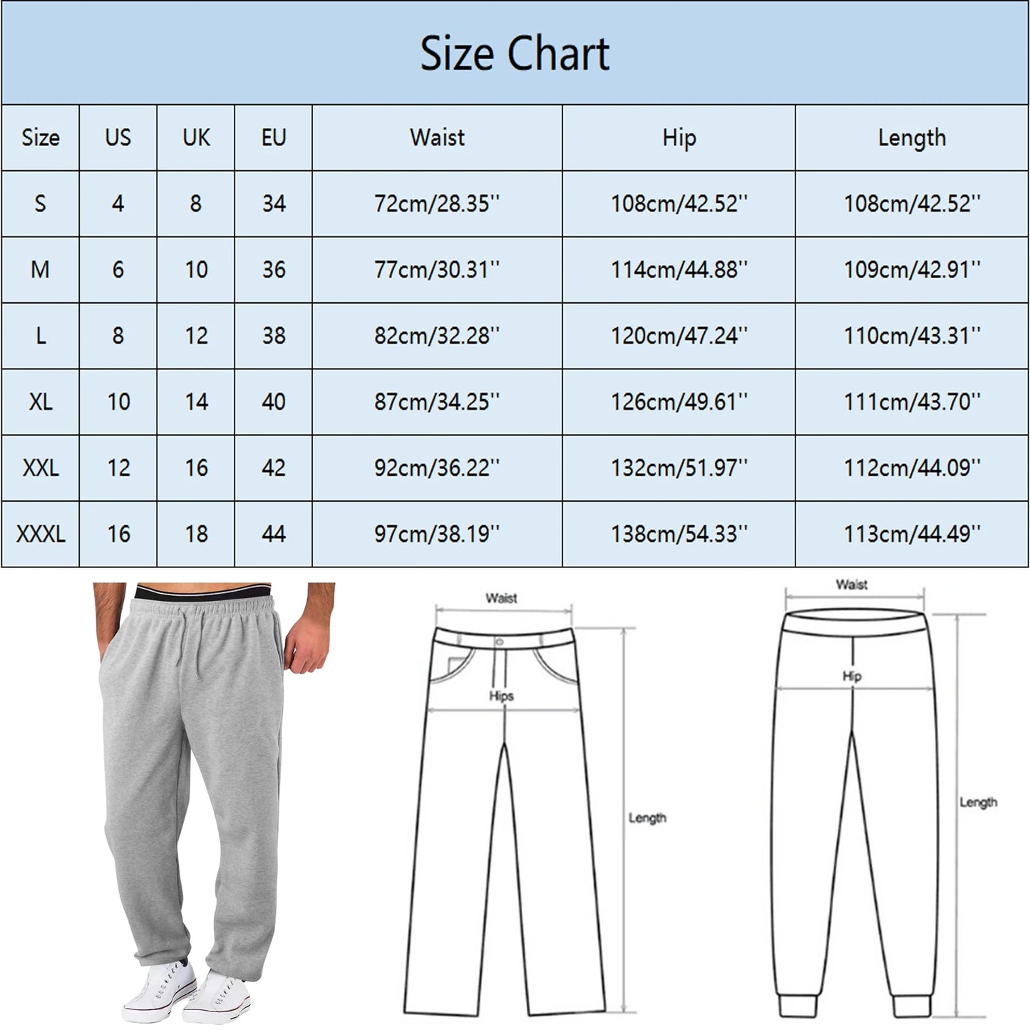 Mens Sweatpants Fashion Solid Color Loose Wide Leg/Straight Pants Elastic High Waisted Workout Pants