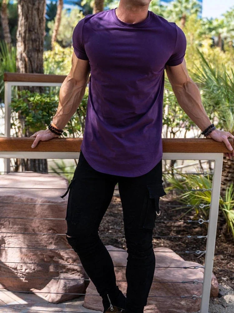 Muscle Fitness T-shirt Summer Men's Athleisure Workout short sleeve/T-shirt High Quality cotton Men T-shirt Gym Sport Shirt Tops