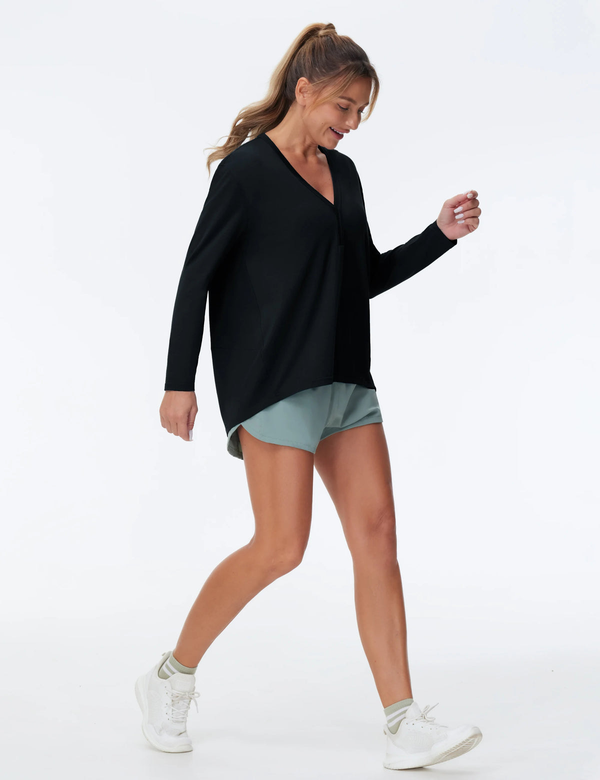 THE GYM PEOPLE Women's Long Sleeve Workout Shirts/Loose Fit V-Neck Running T-Shirts Tops