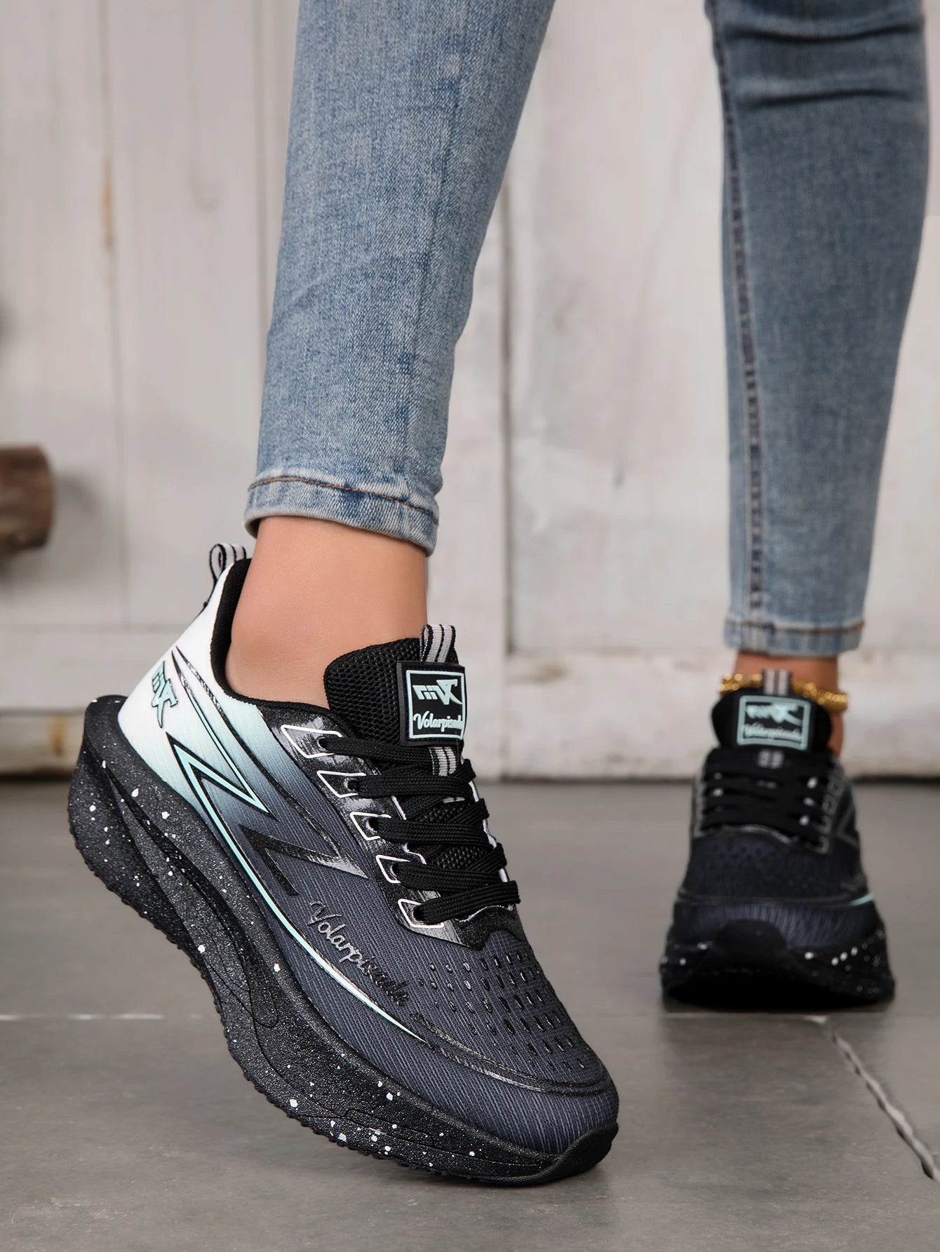 Women Gradient Lightning Print Running Sneakers Breathable/Flying Weave Mesh Light Cushion Non Slip Shock Absorb Athletic Shoes