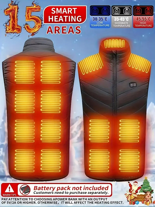 Men's Dual Control 15-Zone Vest Separate Front and Back/Heating Control Three Temperature Settings Winter Warm Outerwear