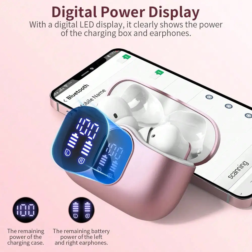 Ordtop Wireless Earbuds Bluetooth Headphones 48H Playtime Ear Buds/With LED Power Display, IPX7 Waterproof Bluetooth 5.4 Earphones