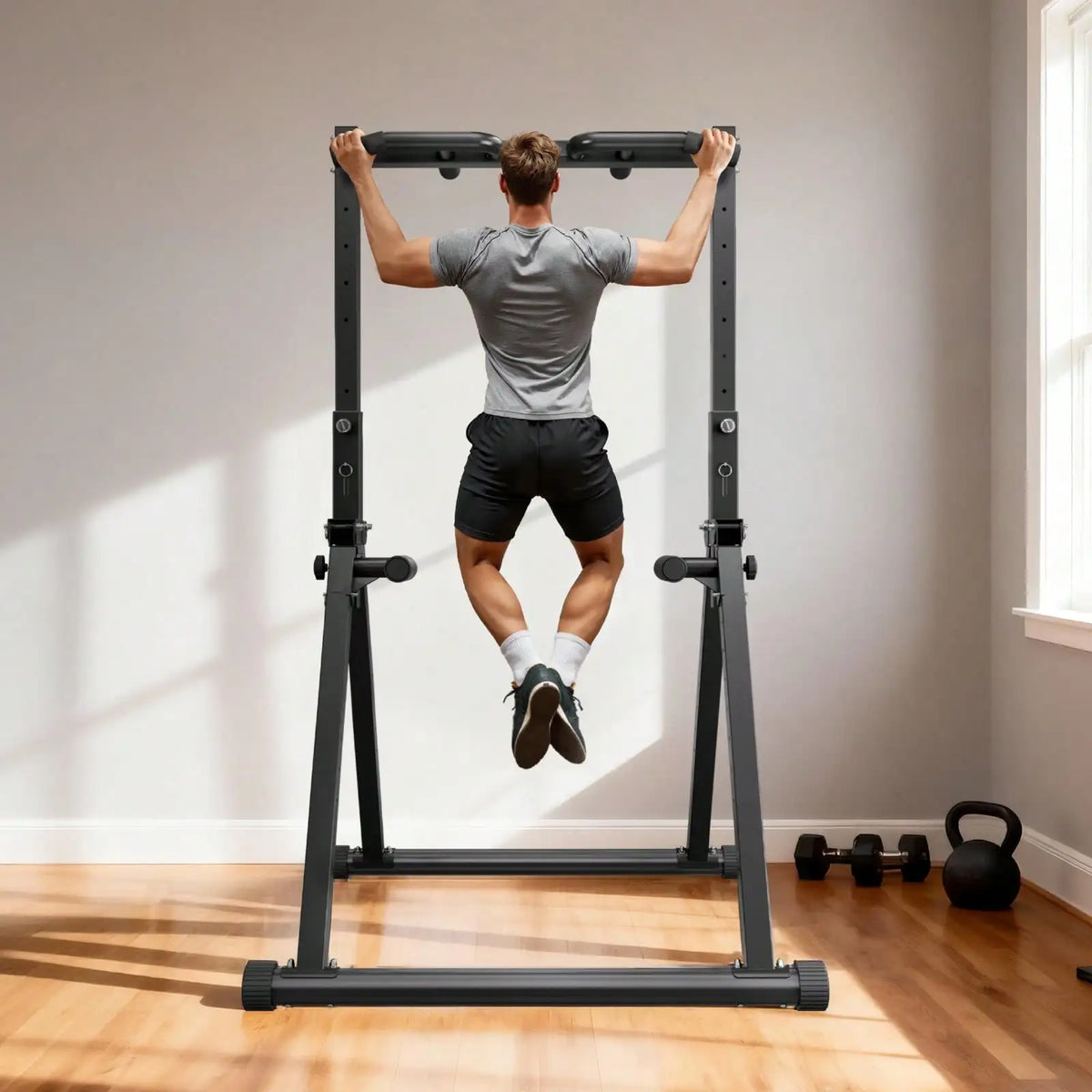 Pull Up Bar, 330 LBS Power Tower Dip Station, Workout Dip Station/With H-Shaped Stable Base & Back Pad, Adjustable 12 Level Height