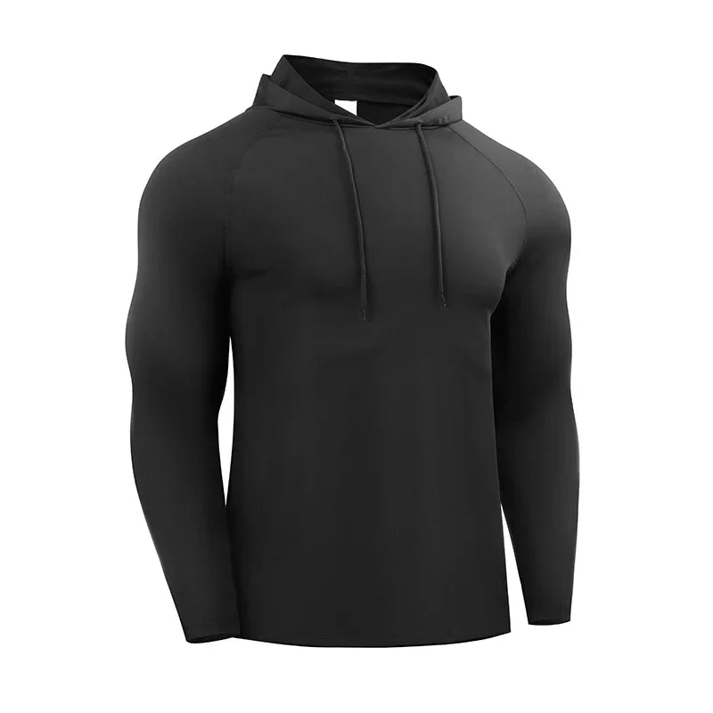 Running Long Sleeve T Shirt Men Sportswear Hooded T-shirt Elastic/Gym Fitness Male Tops Tee Training Sport Tracksuit Men