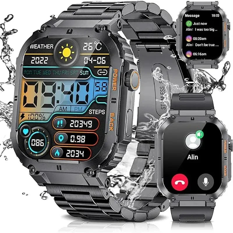 LIGE Outdoor Sports Fitness Smartwatch For Men 1.96 Inch Screen/Bluetooth Calling Waterproof Keeps Track of Blood Oxygen