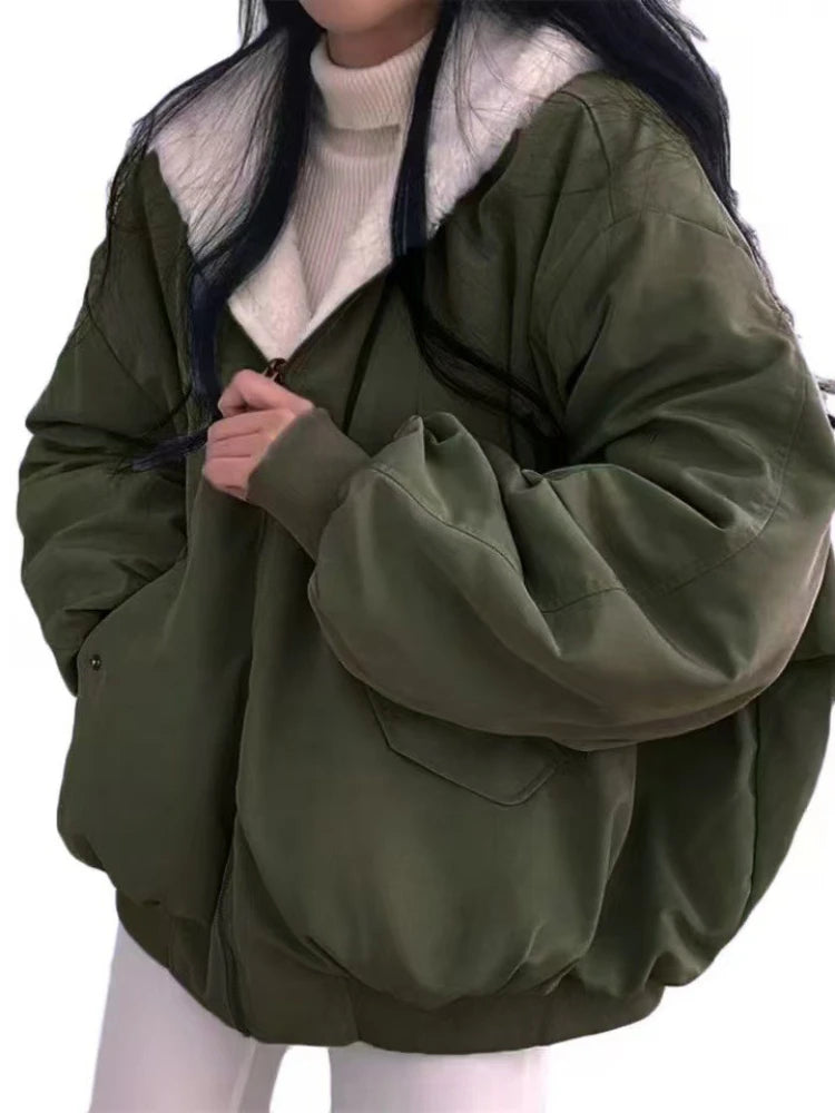 Thick Warm Fashionable Double-sided Cotton Jacket for Women's Clothing/Winter New Casual Zipper Hooded Cotton Jacket for Tops