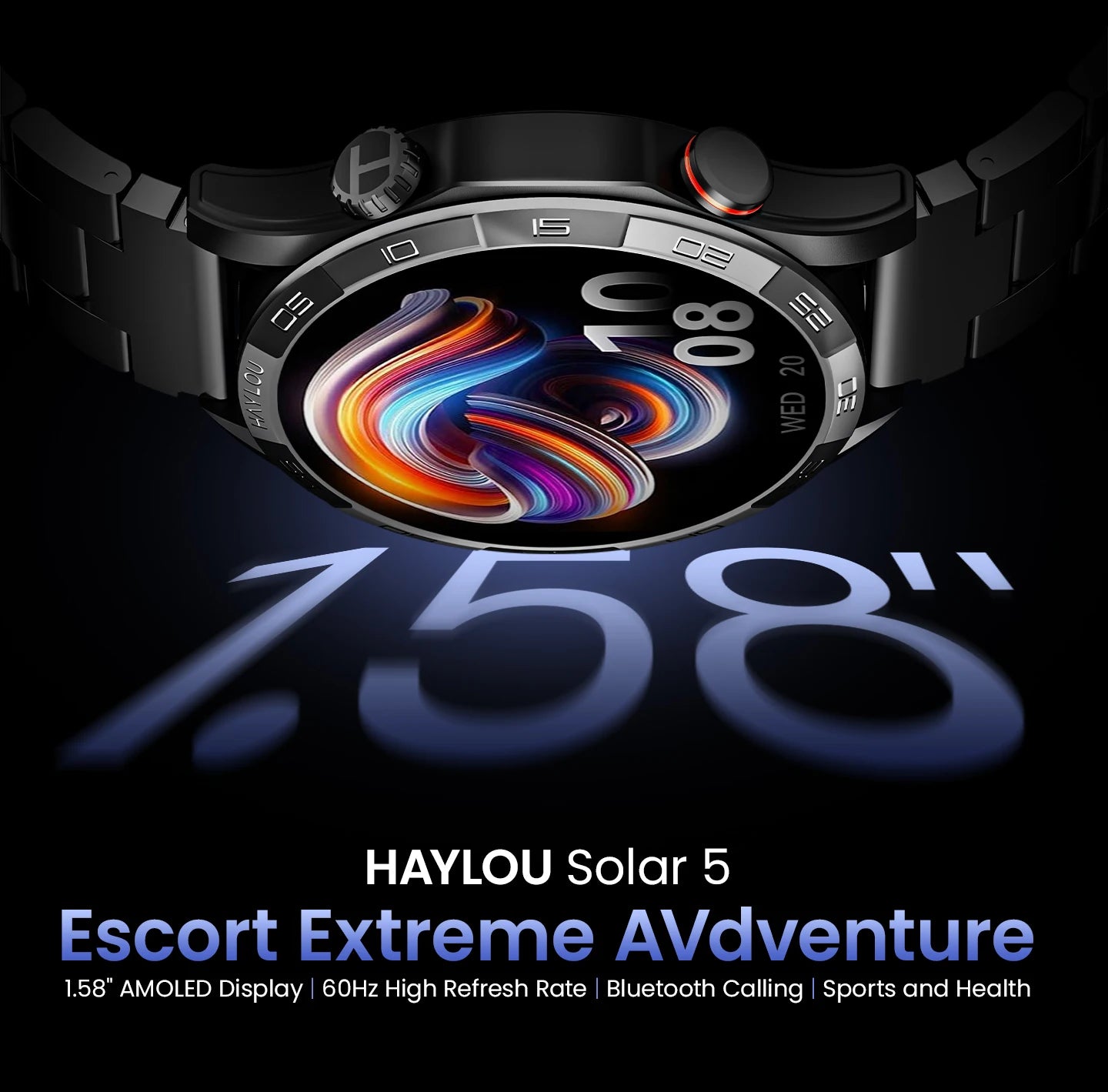 HAYLOU Solar 5 Voice Calling Smartwatch 1.58'' AMOLED Display 60Hz Smart Watch/24H Health Monitoring Sports Smartwatch for Men
